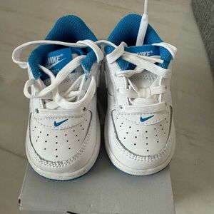 Air Force One white with blue sole. Toddler size 4C
